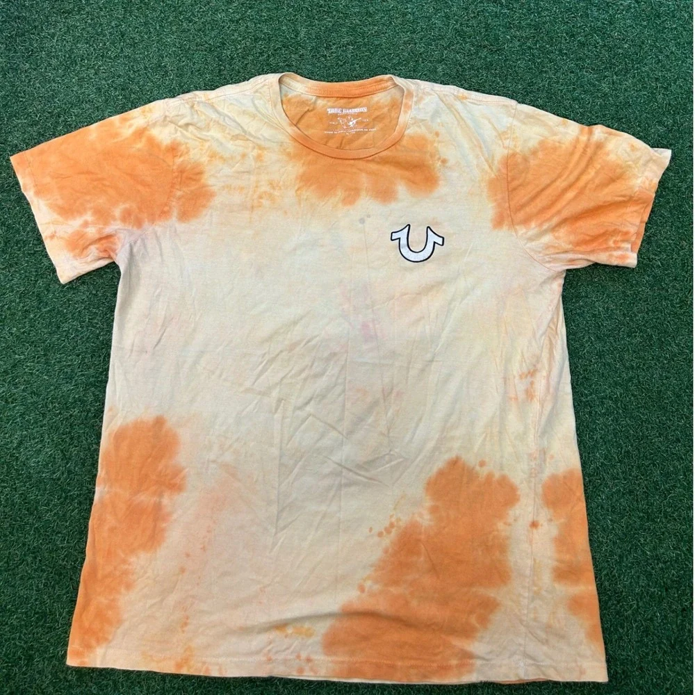 True Religion Mens Orange Tie Dye Buddha World Tour Graphic T-Shirt XL